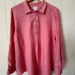 Sigrid Olsen Half Button Closure Linen Tunic Shirt Size 1X